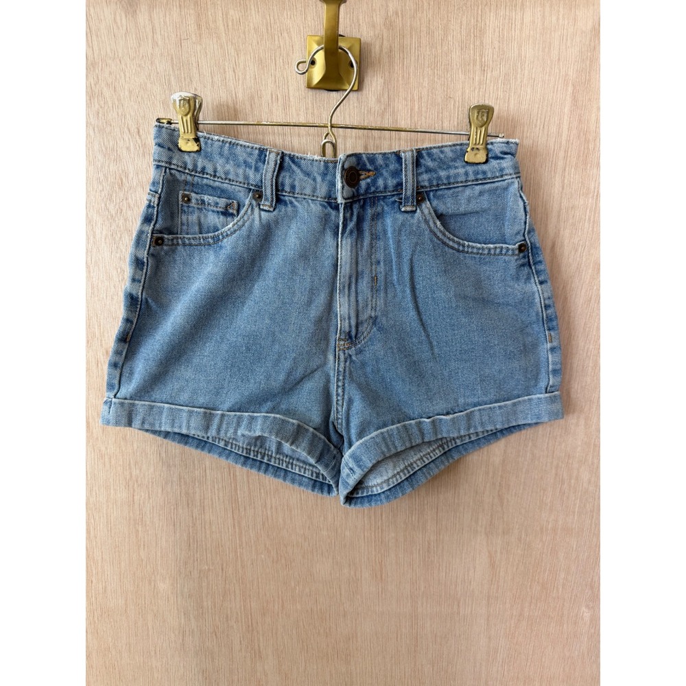 Bershka Light Wash High Waisted Cuffed Denim Shorts Blue Size 4 26